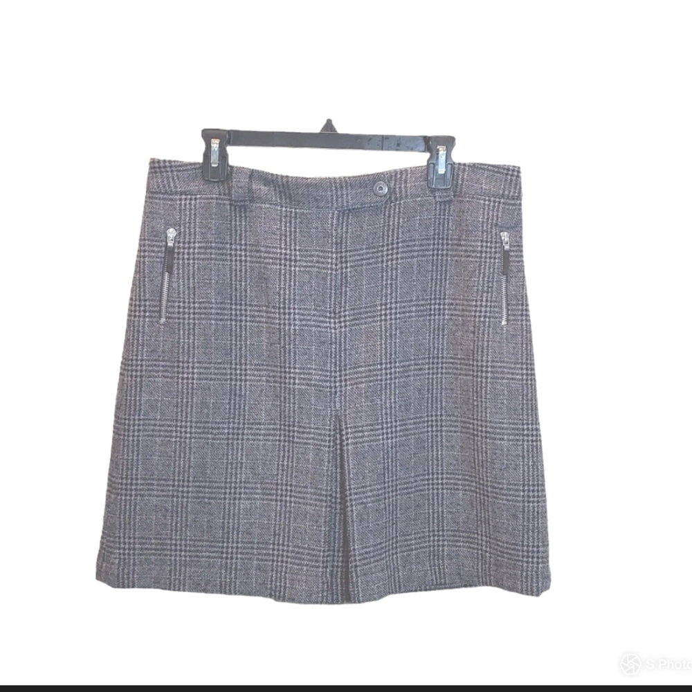 Vintage Brooks Brothers houndstooth wool blend dark preppy gray skirt size 14